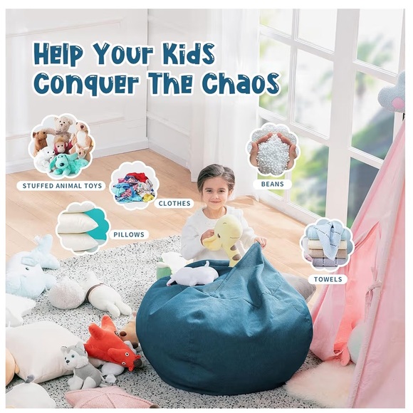 Bean Bag Chair Cover MEDIUM (200L)-BLUE ENCRE - Picture 7 of 11